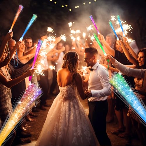 SHQDD 28 PCS Glow Fiber Wands, LED Party Favors, LED Light Wands, Glow in The Dark Party Supplies, LED Flashing Sticks, Fiber Optic Light Wand Stick for Party, Wedding Favors