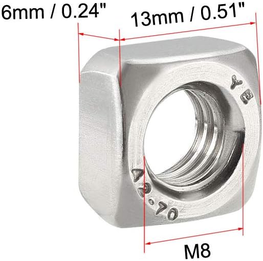 sourcing map M8 Square Nuts, 304 Stainless Steel Metric Coarse Thread Assortment Kit, 10 Pcs - Image 3