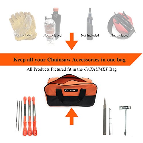 Cautamet Chainsaw Sharpener File Kit - Includes 5/32, 3/16, 7/32 With Non Slip Handles Sharpening Guides, Depth Gauge, Flat File, Chainsaw Wrench, Large Field Bag