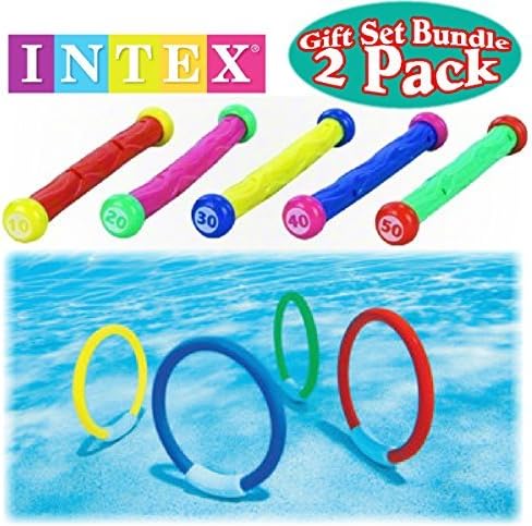 Intex Underwater Swimming/Diving Pool Toy Rings (4 Rings) &amp; Diving Sticks (5 Sticks) Gift Set Bundle - 2 Pack