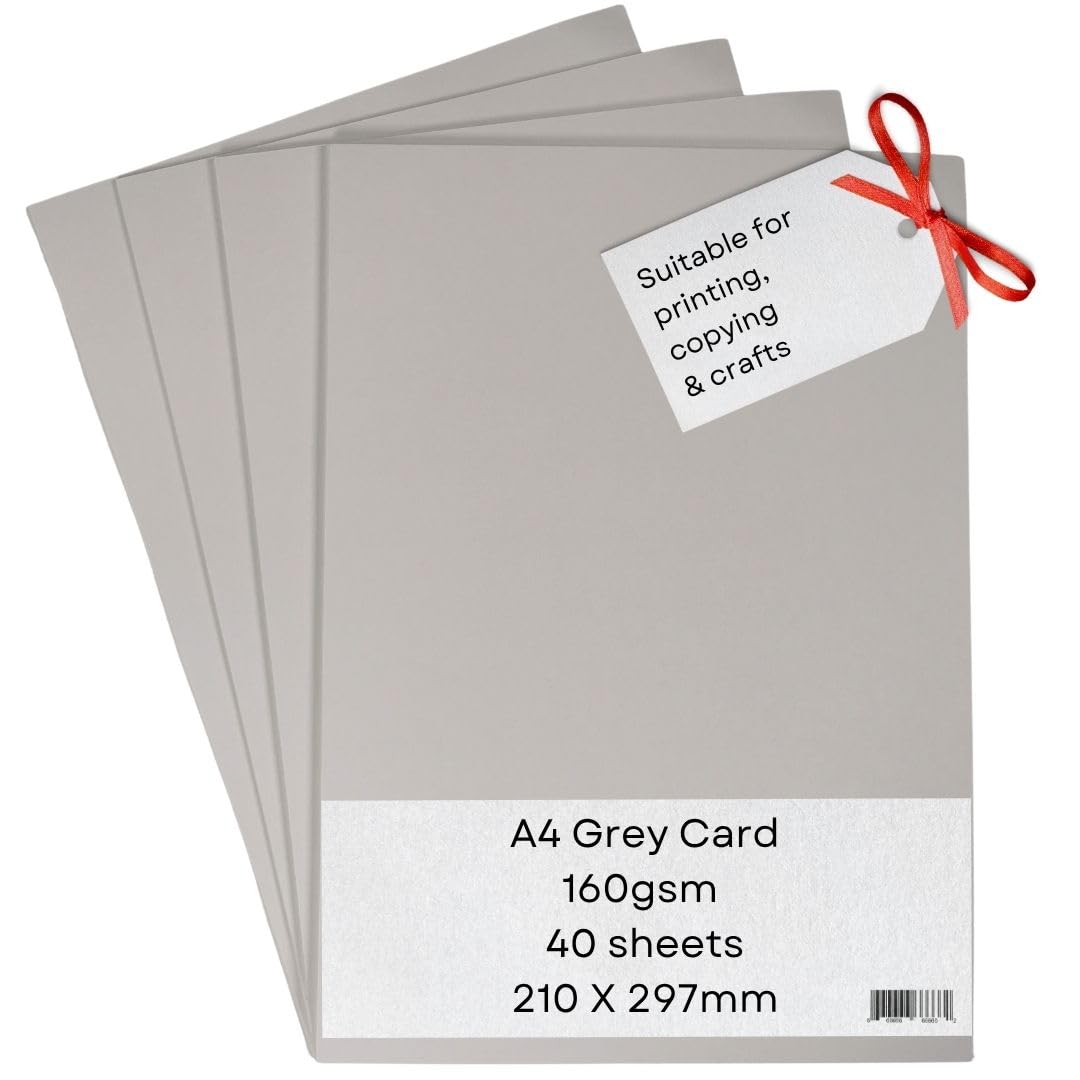 A4 Grey Card Paper Printer - 160gsm 40 Sheets - Coloured - Suitable for Craft, Printing, Copying, Photocopiers