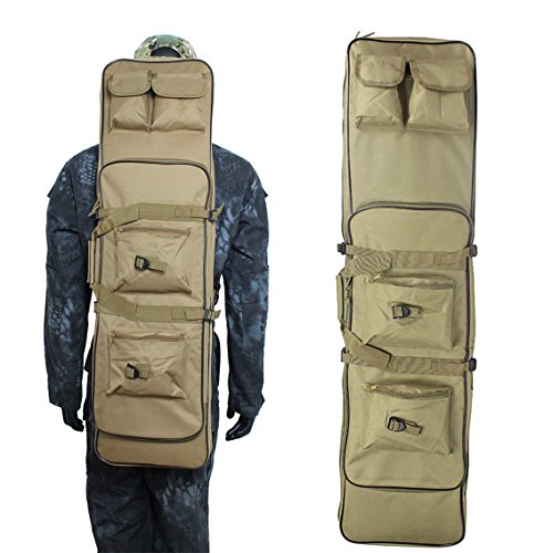 Airsson Tactical Rifle Shotgun AR15 AK47 Pistol Gun Case Cover Soft Double Bag Backpack Fishing Storage with Shoulder Strap Magazine Pouch Nylon (Tan, 48