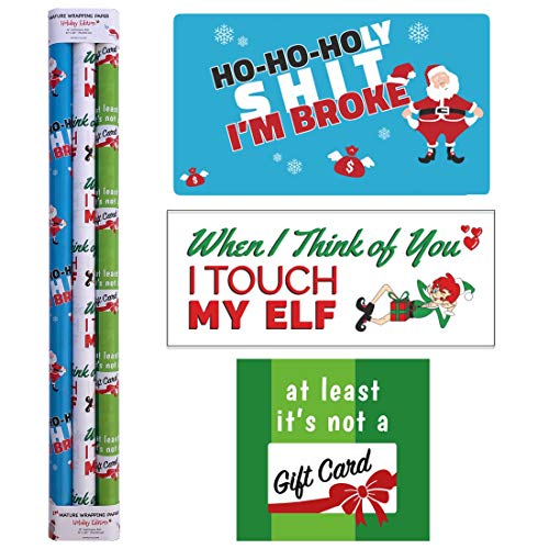 Snarky Wraps - Funny Holiday Xmas Gift Wrap Paper for Adults - 30" x 120" -Three Rolls- 10 feet Continuous roll.