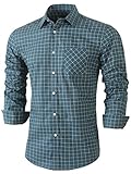 Emiqude Mens Casual Slim Fit Long Sleeve Pocket Inner Contrast Plaid Dress Shirt Large Blue