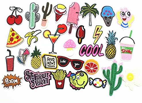 Diasstro 30pcs Mixed Iron On Patches For Clothing Embroidery Patch Summer Fabric Badge Stickers