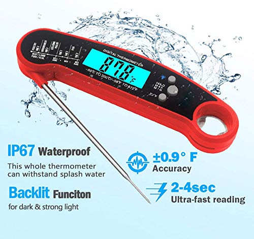 Nescope Digital Meat Thermometer Instant Read Waterproof Food Thermometer BBQ thermometer with Backlight Magnet Calibration Thermometer for Kitchen Outdoor Cooking BBQ Grill Candy