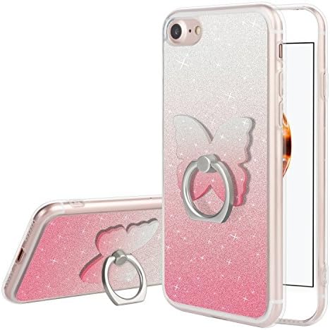Glitter iPhone 7 Plus Case, iPhone 8 Plus Case,Pretty Fashion iPhone 7/8 Plus Case Sparkle Protective TPU Bumper Case with Finger Ring Stand Holder