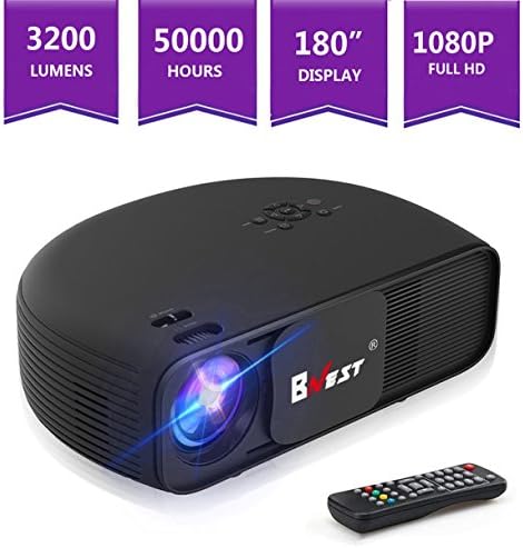 BNEST 3200 Lumens(2018Upgraded Version)LED Home Veido Projector, Multimedia Home Theater projector, Support Fire TV Stick, 1080P HDMI, USB SD Card, VGA, AV, TV, Laptop Game, iPhone Android Smartphones
