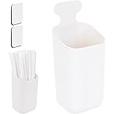 DODAMOUR Magnetic Straw Holder Dispenser, Wall Mount Plastic Fridge Storage Box, Kitchen Counter & Bar Organizer, Multi-Use Container for Drinking Straws, Chopsticks, Makeup Brushes (White)