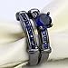 Couple Ring Bridal Set His Hers Black Gold Plated Blue CZ Stainless Steel Wedding Ring Band
