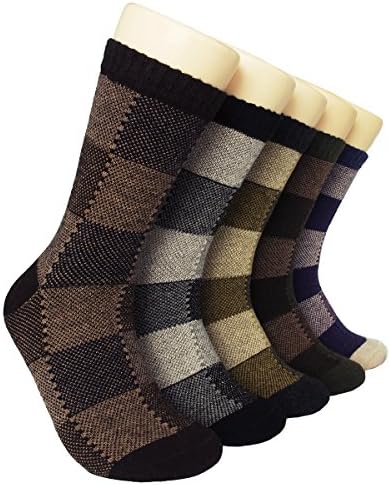 5 Pairs Women's and Men's Thick Thermal Wool Crew Socks Winter Warm Casual Socks (Square Patterns )