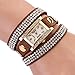 Women's Vintage Square Dial Rhinestone Weave Wrap Leather Bracelet Wrist Watch (Brown)