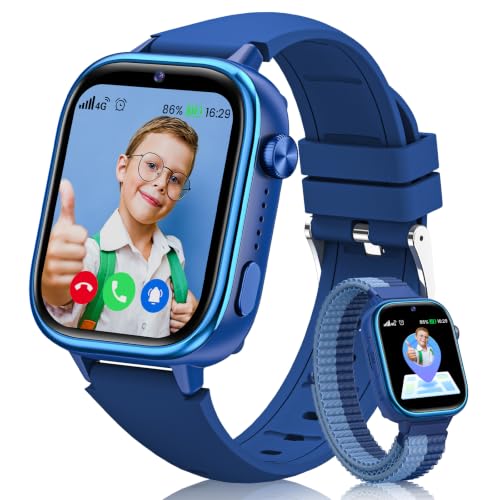 RUXINGX Reloj Inteligente Niño, Smartwatch Niños con GPS y Videollamadas, Teléfono, Chat de Voz, SOS, Modo Escuela, Cámara, Podómetro, Monitor de Sueño, IP68 Impermeable Regalo Niñas y Niños, Azul