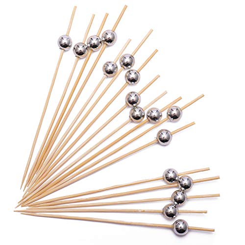 Cocktail Picks Handmade Bamboo Toothpicks 4.7" Multicolor Party Supplies 100 counts in Silver Pearl