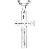 REVEMCN Inspirational Bible Verse Cross Necklace for Men Boys, Stainless Steel Plain Black Silver Cross Pendant Necklace for Men 20-24 Inches Curb Chain Faith Jewelry Gift