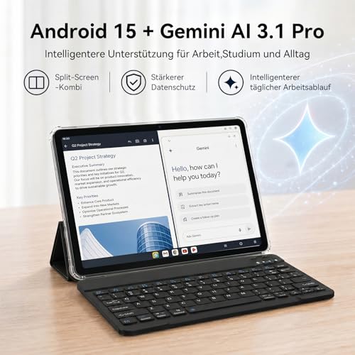 TABWEE Tablet with Keyboard and Stylus Pen - 18GB + 128GB (2TB TF) Android Tablet 10" 6000mAh 5MP + 2MP Gemini AI 5G WiFi GPS