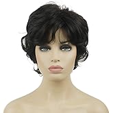 Lydell Women's Short Wavy Curly Wig Synthetic Hair Full Wig 6 inches (Dark Brown)