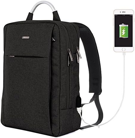 Water Resistant Business Backpack,GTI Anti-theft Canvas Daypack Fits up to 15.6 Inch Laptop School bag with USB Charge Port for Travel-Black