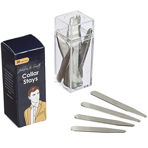 Johnson & Smith Premium Stainless Steel Metal Collar Stays for Men, Rust-Free Dress Shirt Collar Stiffeners, Includes 2.25”, 2.5”, 2.75” & 3” Tabs (20 Pack)