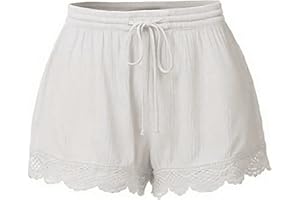 JXSOYEN Shorts for Women Trendy Summer Drawstring Elastic Waist Flowy Lace Hem Shorts Plus Size Lightweight Casual Pants