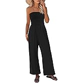 STOLKISS Women’s Tube Top Jumpsuits Strapless Belted Wide Leg Bustier Jumpsuit Backless Baggy Long Pants Rompers with Pockets