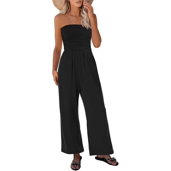 Tuta Jumpsuit Donna Scollata Senza Spalline – Larga, Con Pizzo – Ispirata Agli USA (Taglie S-XL)