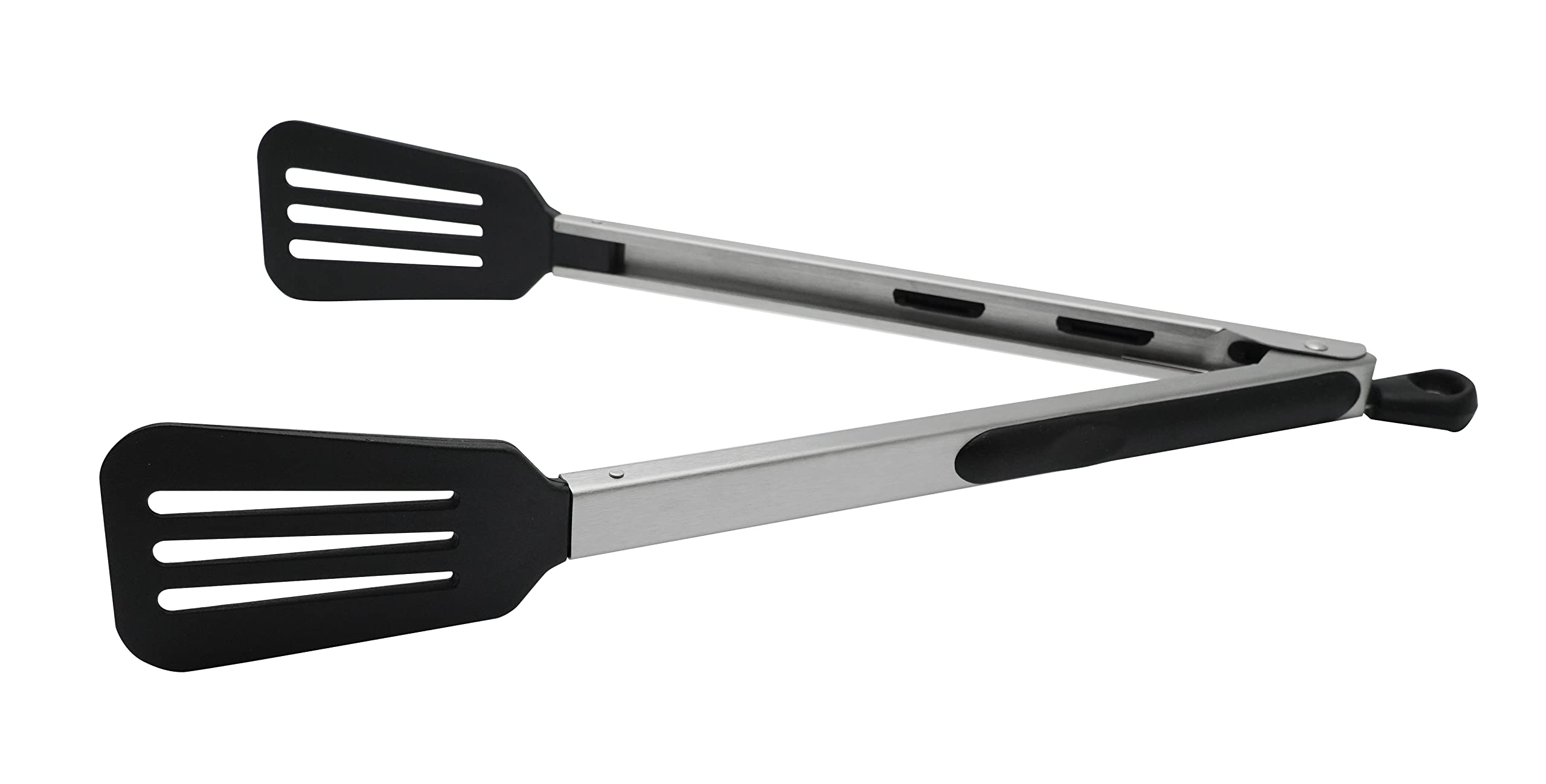Fackelmann Multi-Purpose Kitchen Tongs PBT Length 30cm, Heat Resistant to 220C, Non-Stick Cookware Safe, Locking Mechanism, Dishwasher Safe, Silver & Black