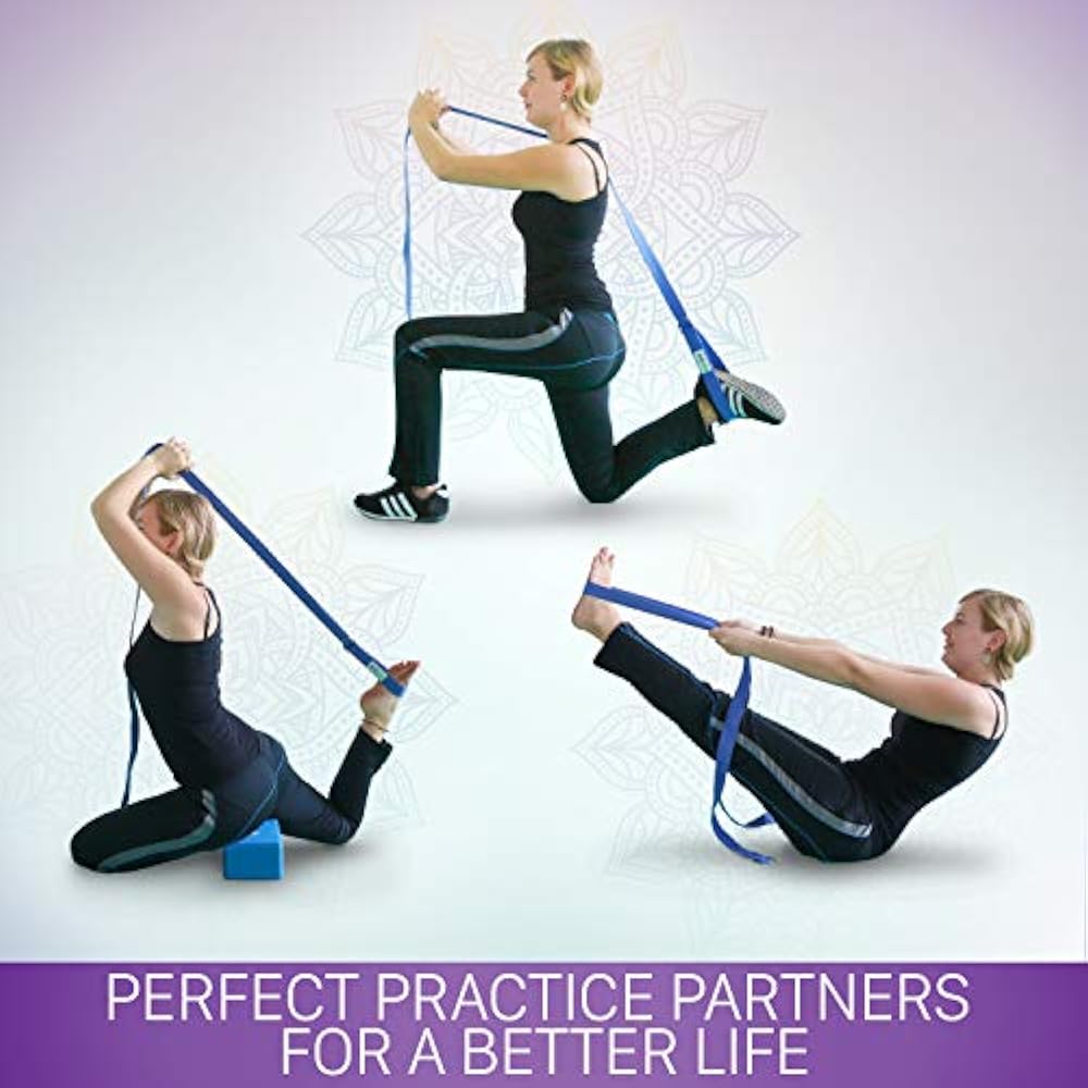 Yoga Blocks (Set Of 2) And Strap With DRing Foam 9x6x4 Inch Stretching