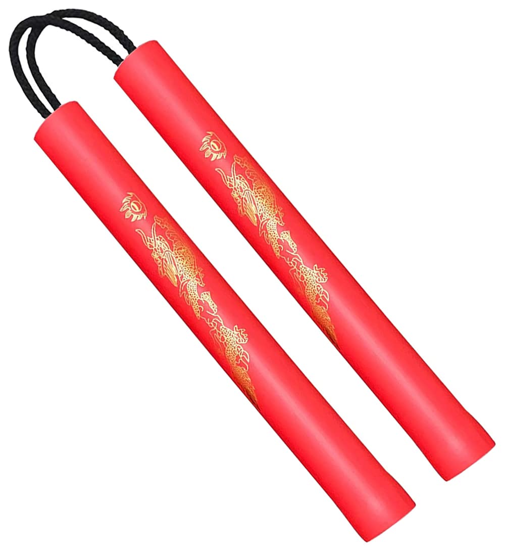 Fayscingo Foam Nunchakus Martial Arts Training Practice Nunchucks Cord Nunchakus for Kids and Beginners (Red)