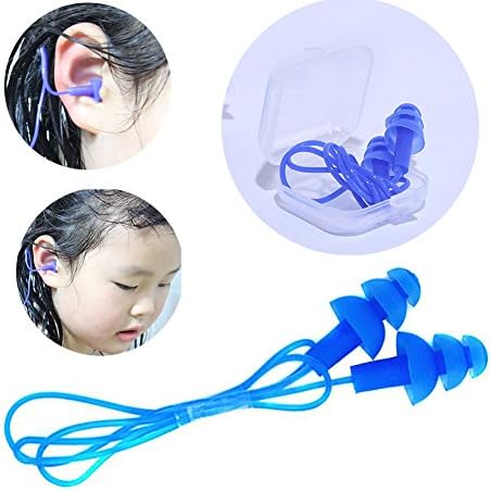SUNMENCO 4 Pairs Waterproof Soft Silicone Corded String Earplugs for Kids Pliable Swimming Accessories Comfortable Hearing Protection for Swimming Showering