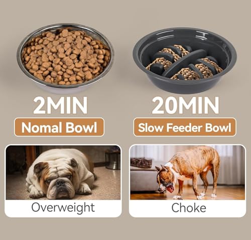 Beauenty Elevated Dog Bowl,5 Height Adjustable Elevated Slow Feeding Dog Bowl,With Anti Slip Feet,With 2 Stainless Steel Bowls And 1 Slow Feeding Dogs Bowl,For Small/Medium/Large Dogs Cats(Black)