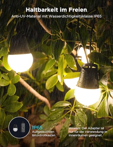 Govee Outdoor LED Lichterkette Außen 2, 15M Dimmbare RGBICW Lichterkette mit 16 Millionen Farben und 47 Szenenmodi, 100lm pro LED Lebensdauer 25000h, IP65 Wasserdicht, Funktioniert mit Google Home