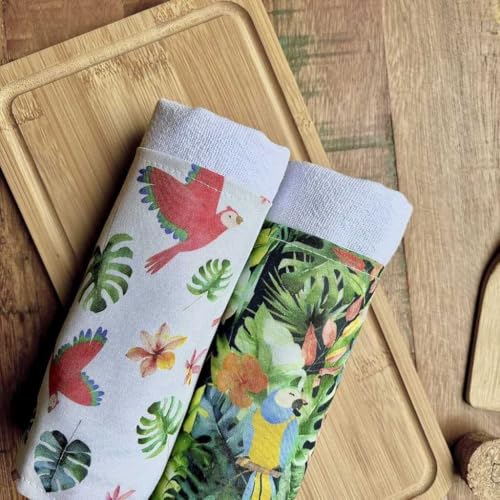 Kit 5 Panos de Prato com Saquinho Presenteável 100% Algodão - Ceci Petit Home - Cores da Amazônia