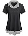Miagooo Womens Short Sleeve Stripe Collared Patchwork Swing Office Blouse Shirts