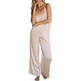 CUPSHE Womens Satin Pajamas Set Silk Sleeveless Pjs Sets Lace Camisole Top and Pants