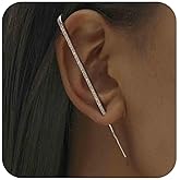 Aneneiceera Boho Crystal Bar Ear Pin Earrings Cz Edgy Pin Hook Cuff Earrings Long Ear Cuff Wrap Earring Geometric Crawler Hook Earrings Jewelry for Women