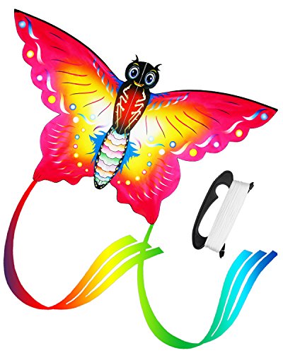 Aitey Easy Fly Kites, Rainbow Butterfly Kites for Kids and Adult, One of the Best Outdoor Games and Activities, with 165" of Line and Handle - Great Beginner, Amateur Kite (Red) - Thumbnail 7