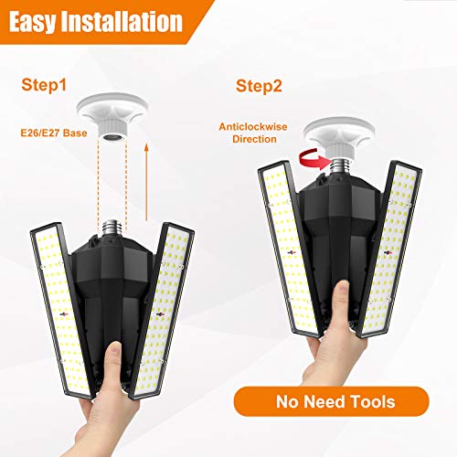LED Garage Lights - JOYSON 10000LM Super Bright 100W Deformable LED Garage Ceiling Lights, 4 Adjustable Led Panels, 6500K E26/E27 Shop Lights for Garage, Basement, Warehouse