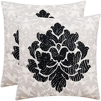 Black Couch Throw Pillows Covers 18 x 18 inch , Pack of 2 Thicken Cotton Linen Printing Home Decorative Throw Pillows Cases For Sofa / Bed , Art Bstract Pattern Fingerprint Flower Cushion Covers