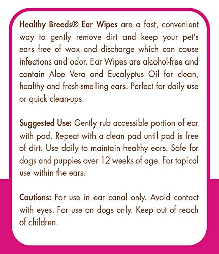 HEALTHY BREEDS PUG, FAWN, EAR CLEANING WIPES WITH ALOE & EUCALYPTUS FOR DOGS 100 COUNT