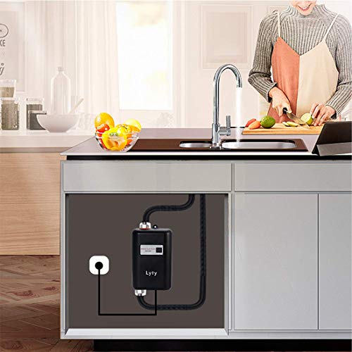 Mini Instant Water Heater Electric Under Sink - 3kW at 110v 120v Tankless Hot Water Heater for Hand/Face/Dishes Washing Kitchen Bathroom(Designed for Low Water Flow Use Only)(Black)