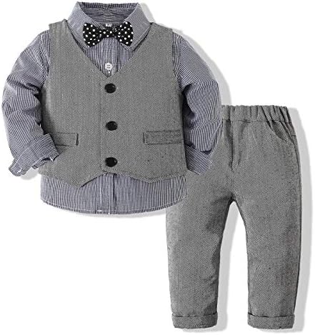 Baby Boy Vest Set Plaid Suit Shirt Pants Bowtie Gentleman Toddler