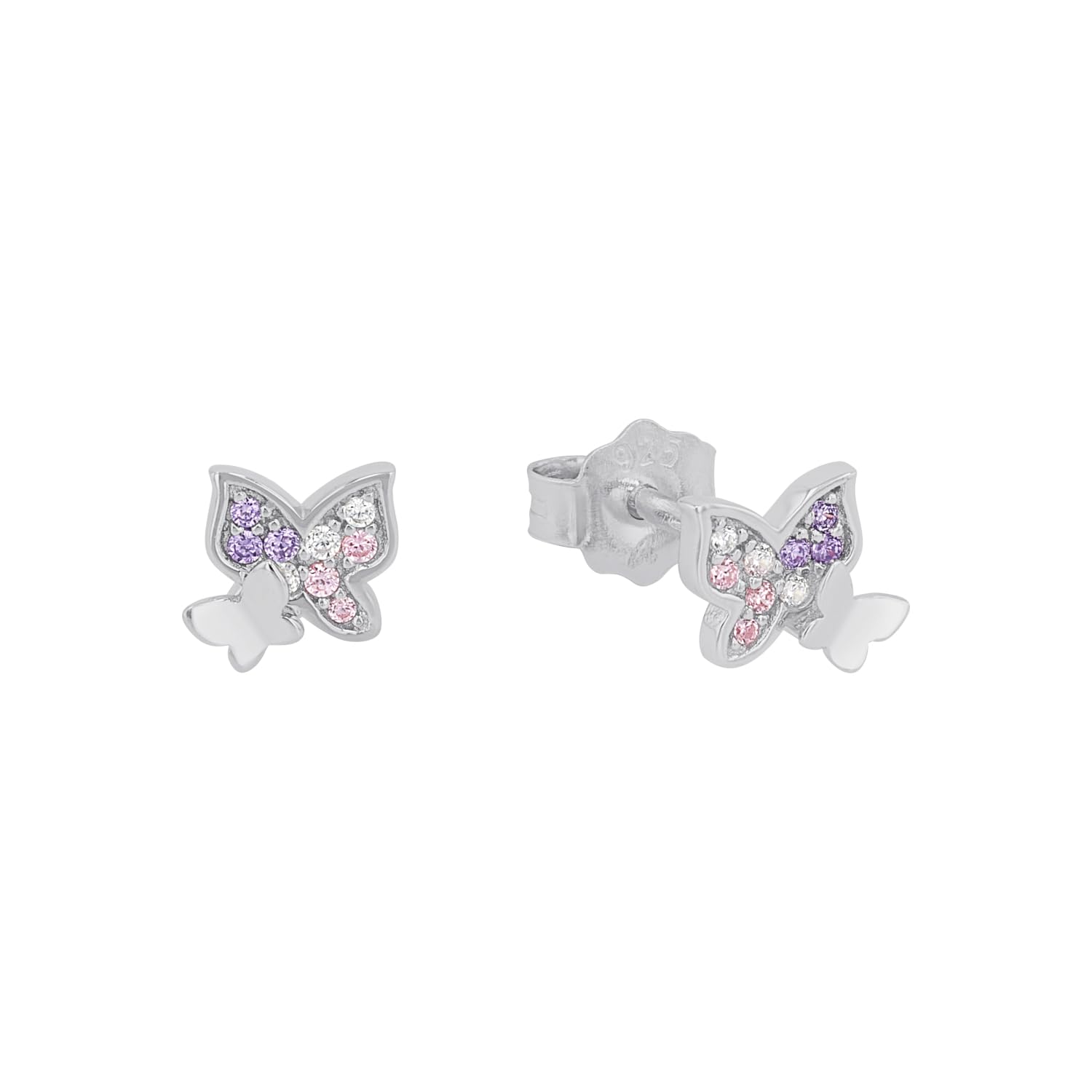 Prinzessin Lillifee stud earrings 925 Sterling silver girls' children's earrings, with zirconia synth., 0.6 cm, silver, butterfly, comes in jewelry gift box 2021063