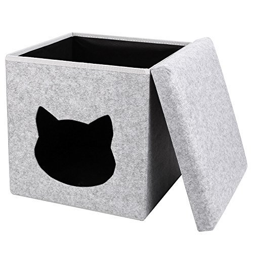 PEDY Foldable Cat House Box, Cat Den Shelter Hut Bed, Removable Cushion