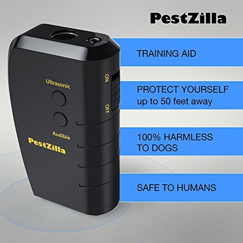 PestZillaÃƒÂ¢Ã‚â€žÃ‚Â¢ Dog Repellent and Trainer + LED Flashlight / Handheld Ultrasonic Dog Deterrent and Bark Stopper + Dog Trainer Device by PestZilla