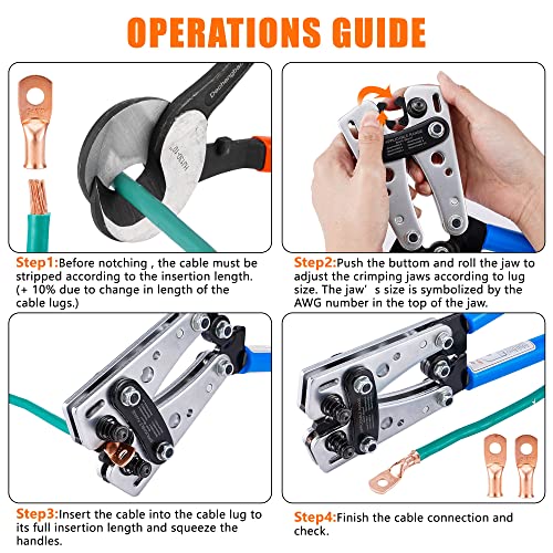 Dechengbao Crimping Pliers for 6-50mm² Battery Cable (10-1AWG) with 60pcs Copper Terminals 8 Sizes Heavy Duty Crimping Pliers for Battery Wire Terminal