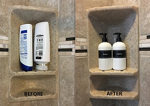 Bottiful Home-16 oz. Refillable Empty Durable Opaque White PET Plastic Shampoo and Conditioner Pump Bottle Set-B&W Pre-Applied Fully Waterproof Labels-100% Rust-FREE, Clog-FREE, Drip-FREE