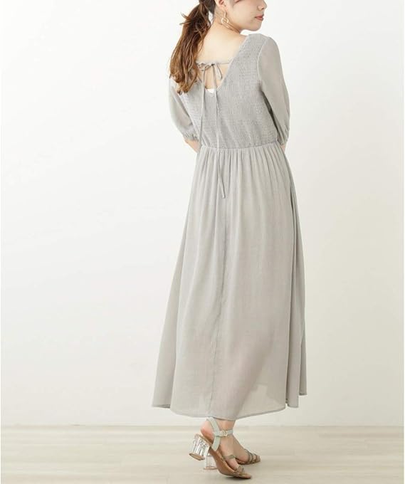 Amazon レイカズン Ray Cassin シャーリングバックリボン楊柳ワンピース サックス Free ワンピース チュニック 通販