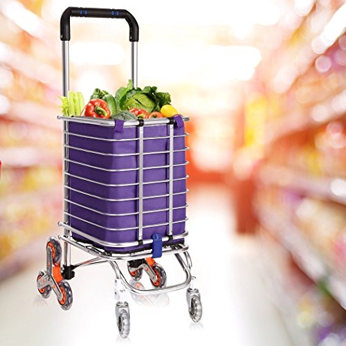 Kaluo Heavy Duty Shopping Cart, Aluminum Portable Folding Travel Shopping Trolley with Swivel Wheels Stair Climber Grocery Laundry Utility Cart