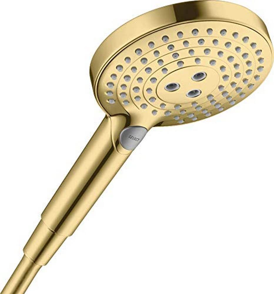 hansgrohe Raindance Select S - shower head, hand shower round (125 mm) with 3 sprays, with anti-limescale function, polished gold optic, 26530990 โ image 1